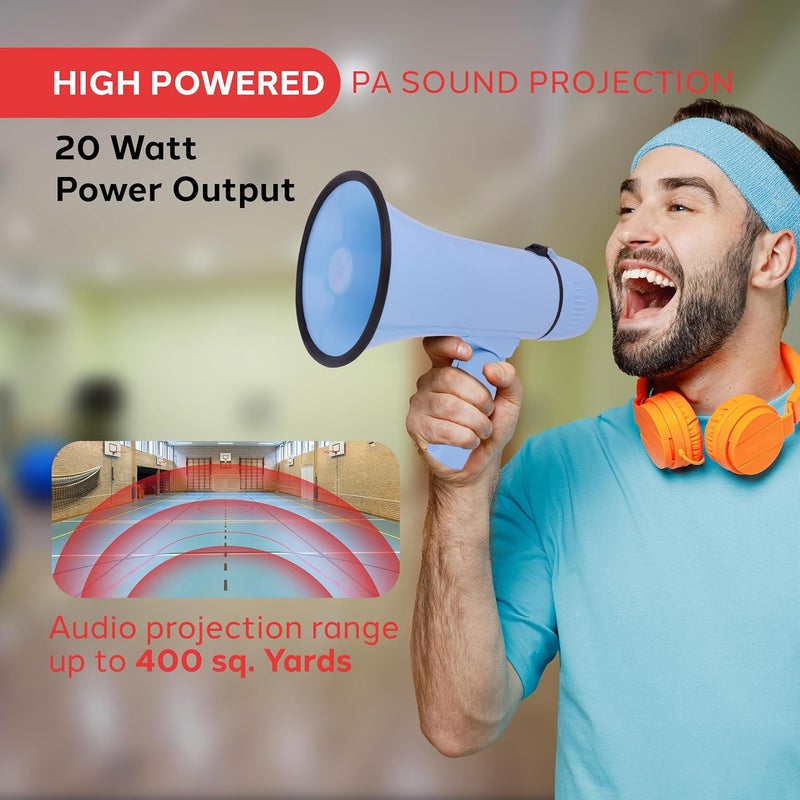Pyle 20W Megaphone Bullhorn Speaker – Portable Handheld Loud Speaker with Adjustable Volume & Siren – Compact, Powerful Bull Horn for Announcements, Events, Sports & Public Address - Image 2